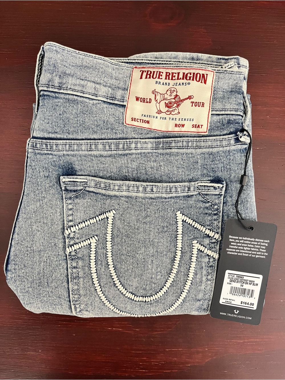True Religion Geno Stitch SN NF Slim Light Odyssey Wash Men's Size 32x31 700983